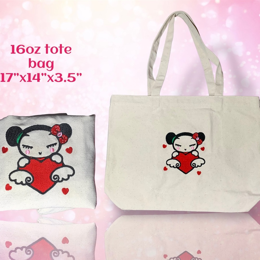 Cute embroidered Pucca 12oz heavy weight tote bag